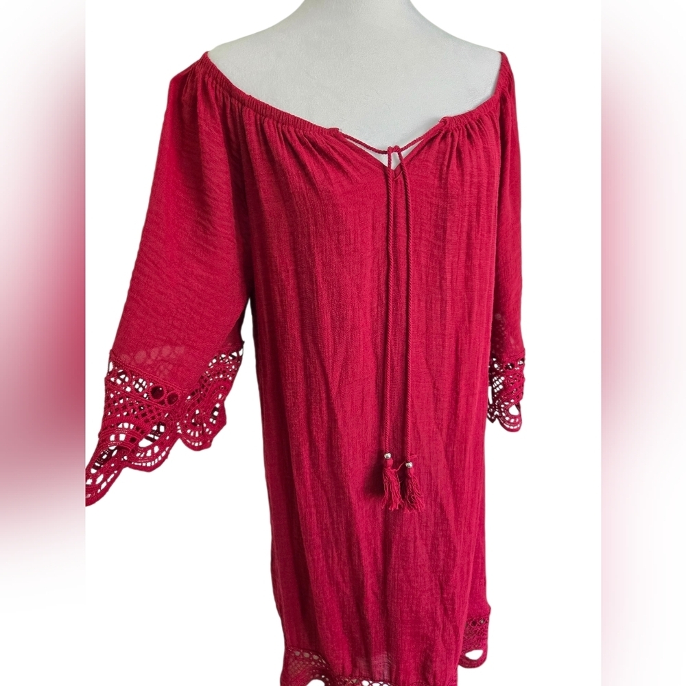 Mlle Gabrielle Boho Dress With Bell Quarter Sleeves Burgandy Size Large - Picture 2 of 6